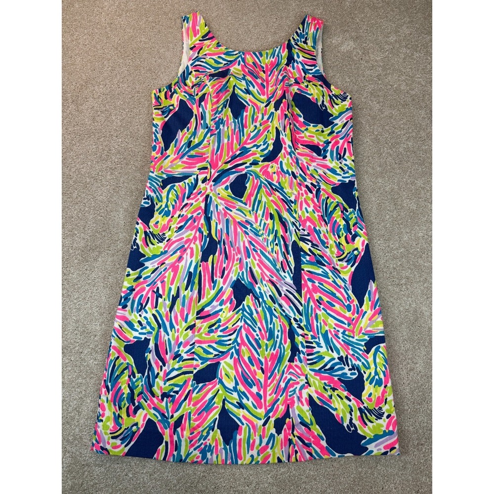 Lilly Pulitzer Cathy Shift Dress Indigo Palm Size 0 Scoop Back Preppy Beach